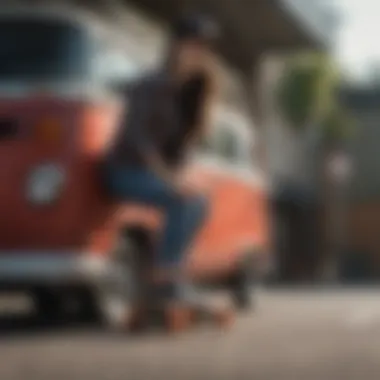 A stylish outfit featuring Vans flannel, paired with skateboarding gear.