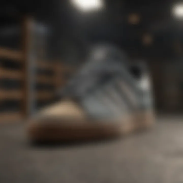Close-up of Adidas skate shoes highlighting performance features