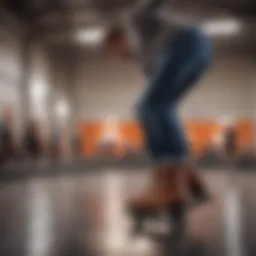 Adult roller skater trying on skates