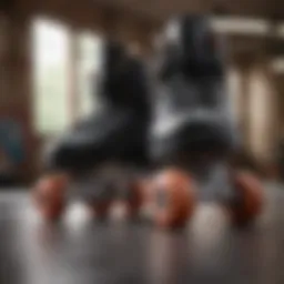 Close-up view of affordable inline skates showcasing their sleek design and features.