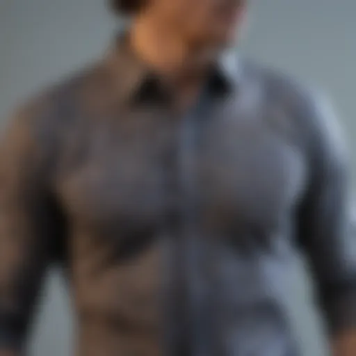 Detailed view of a stylish three-quarter length sleeve shirt showcasing unique fabric patterns.