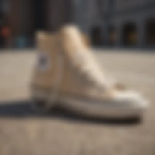 Classic beige Chuck Taylors on a skateboard