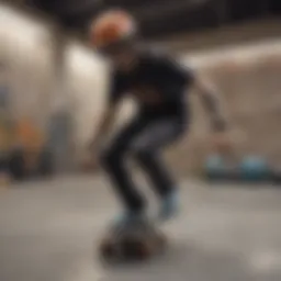 A skateboarder wearing a stylish helmet while performing tricks in a skate park