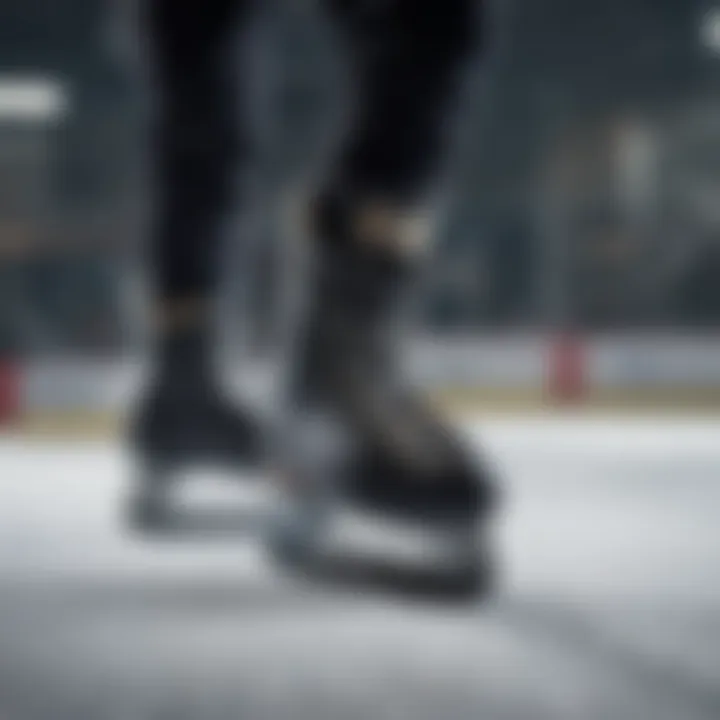 Athlete demonstrating proper fit of hockey skates on the ice