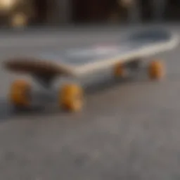 A close-up view of a carver skateboard deck showcasing its unique graphics.