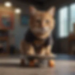 Cat in a Pocket T-shirt Skateboarding Art