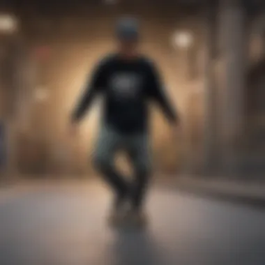 Skateboarder in Action with Champion Long Sleeve Tee Skateboarder wearing Champion long sleeve tee while performing a trick