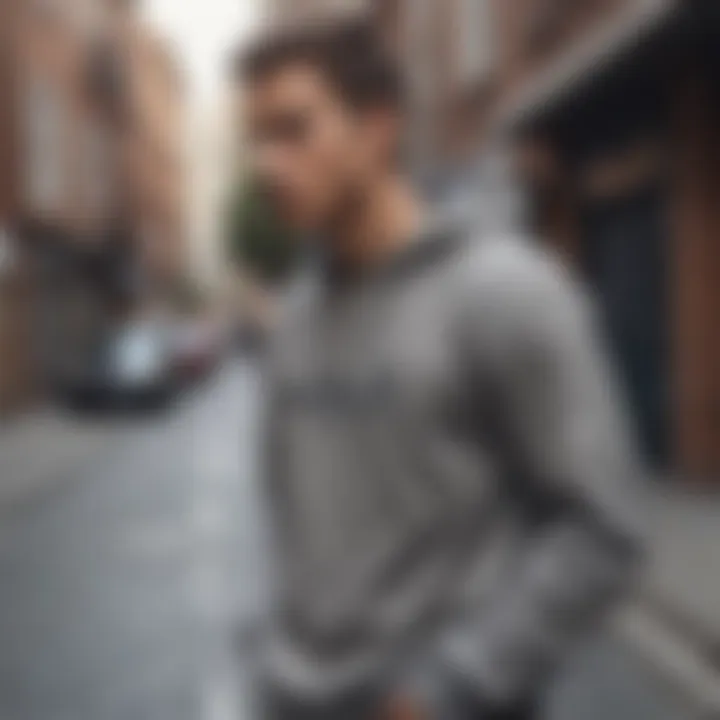 Athlete wearing the Champion crewneck in an urban setting