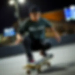 Champion short sleeve tee on a skateboard