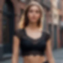 Chic Black Crop Top with Lace Detailing