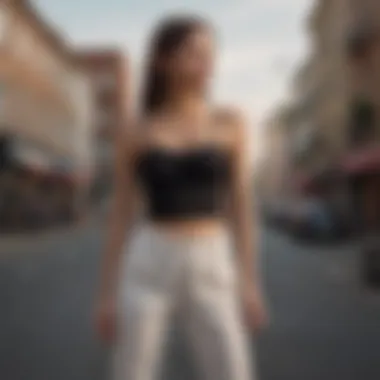 Tailored Chic Stylish Ae Tie Front Tube Top Styled with High-Waisted Trousers