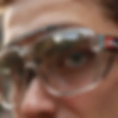 Detail shot of premium wrap around eyewear for skaters Close-up of high-quality wrap around glasses for skateboarding