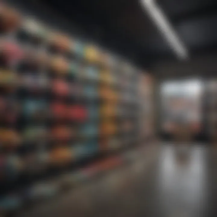 Colorful skateboards displayed at a skate shop