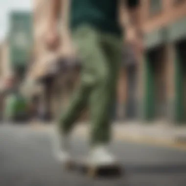 Fashionable man confidently striding in green chino pants