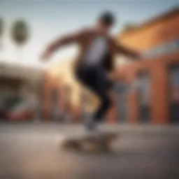 Skater performing a trick in cow hide Vans