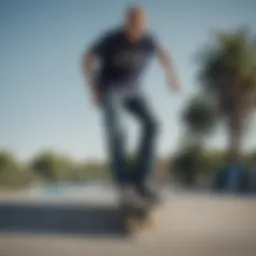 A skater showcasing extra baggy jeans at a skate park