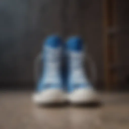 Vibrant blue Converse shoes against a skateboard backdrop