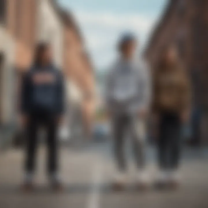 Group of skateboarders showcasing trendy sweats in an urban setting