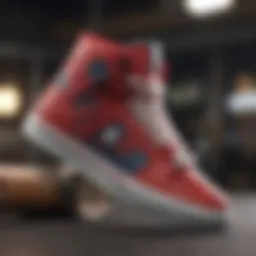 A close-up view of DC high top shoes showcasing their unique design and material.