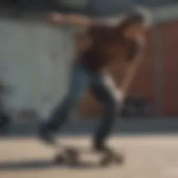 Skateboarder executing a trick in dikey pants
