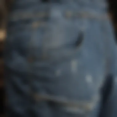 Denim Distinction: Detailed Overalls Close-up Close-up of distressed denim overalls detail