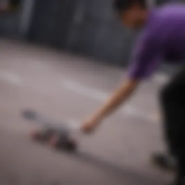 Purple and black shirt showcasing dynamic skateboarding motion lines