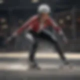 Elegant inline skater performing slalom