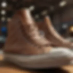 Elegant leather stitching on light brown high top Converse