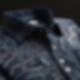 Elegant navy short sleeve button-up shirt with intricate pattern