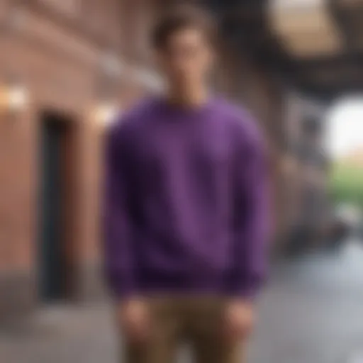 Elegant styling of purple crewneck sweatshirt