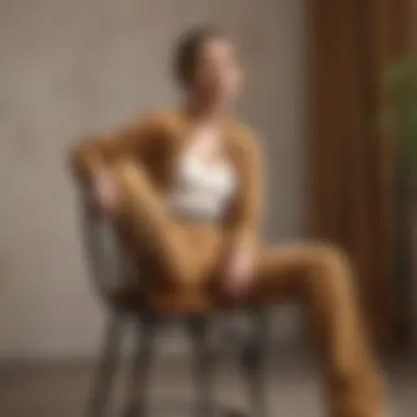 Elegant tan corduroy pants draped over a vintage chair