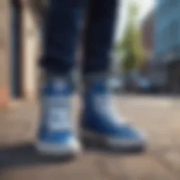 Blue High Top Shoes in Urban Setting