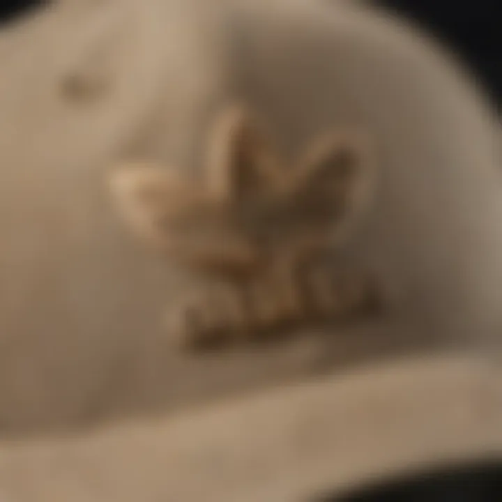 Close-up of Embroidered Logo on Khaki Adidas Hat