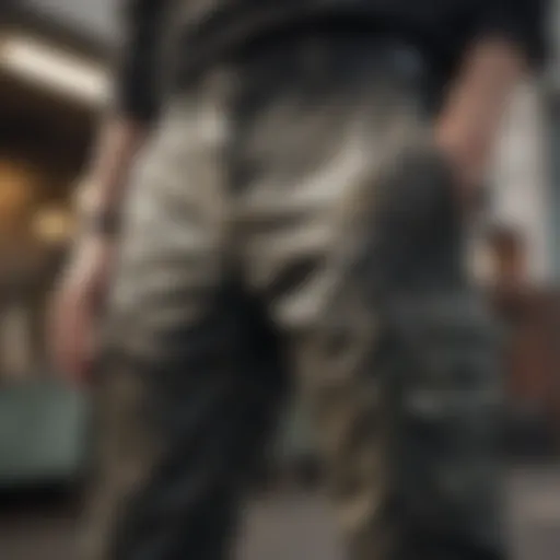 Cargo pants with camouflage pattern in urban setting