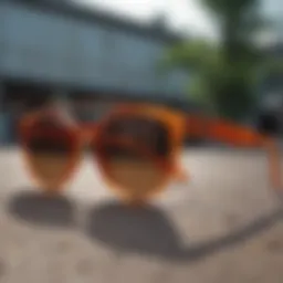 A pair of round lens sunglasses with vibrant frames