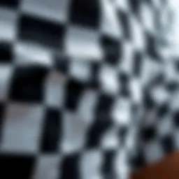 Close-up of black and white checkered biker shorts fabric