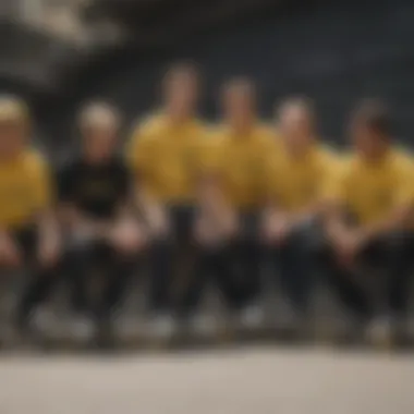 Community Unity Group of skateboarders gathered wearing black and yellow shirts
