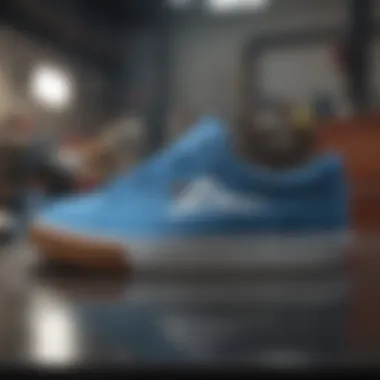 Intricate Design Details of Blue Lakai Shoes Close-up view of blue Lakai shoes showcasing intricate design details