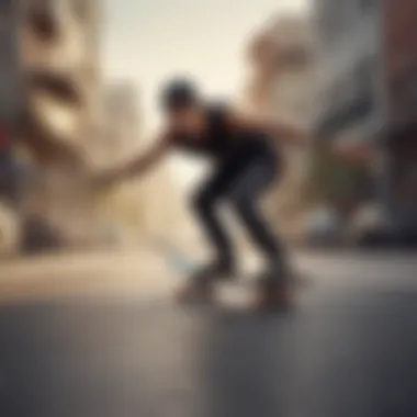Skateboarding Action with Style Skateboarder wearing a tank top in action, highlighting the blend of functionality and style on the board.