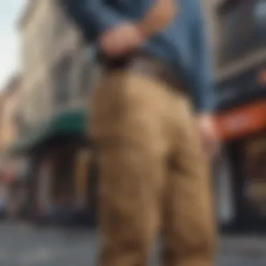 Cargo Pant in Action on the Streets Skateboarder wearing Dickies Belted Utility Cargo Pant in an urban setting.