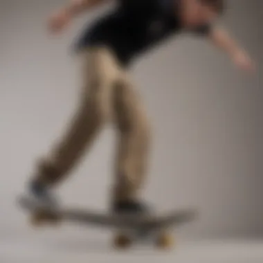 Skateboarder performing a trick while wearing Dickies cargo pants