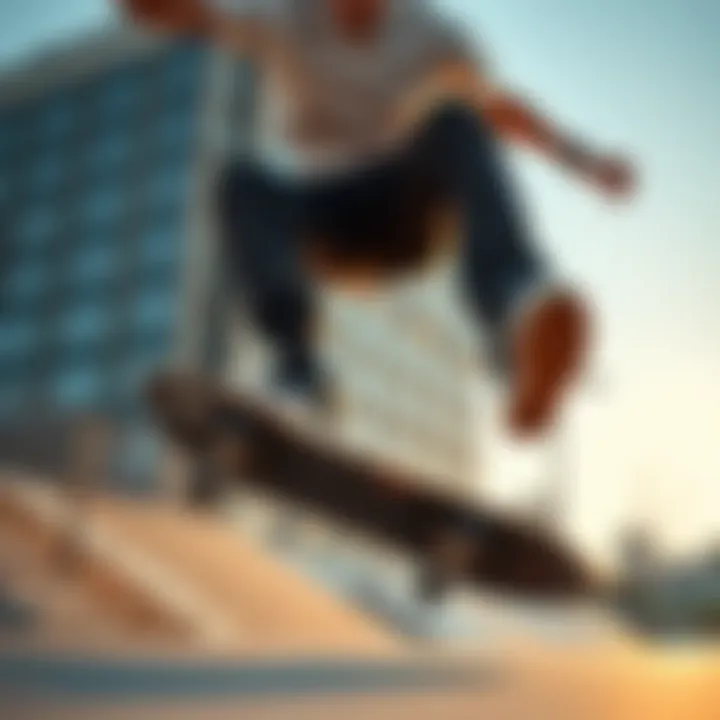 Skateboarder landing a trick, highlighting the flexibility of Dickies pants