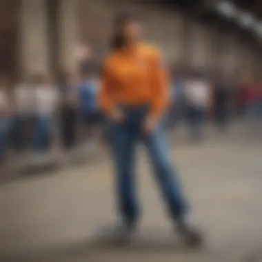 Stylish woman showcasing her Dickies outfit at a skate event