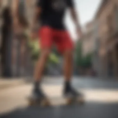 Skateboarder wearing Ethika shorts in action