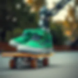 Stylish green Vans sneakers on a skateboard