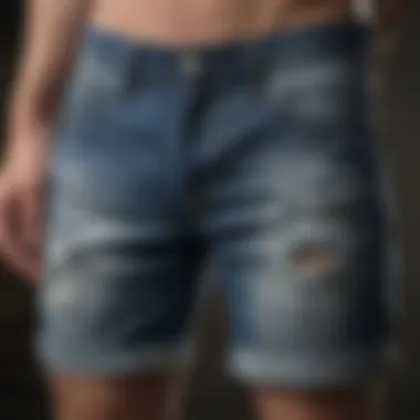 Unique Distressed Detailing in Denim Shorts Stylish Denim Shorts with Unique Distressed Detailing