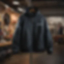 Fashionable streetwear jacket hanging in boutique