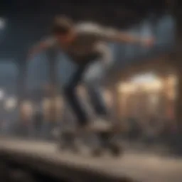 Skateboarder demonstrating perfect balance on a rail