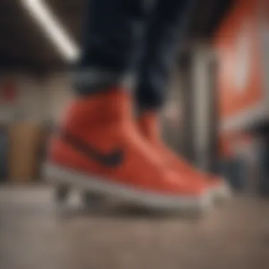Styling with Nike Crimson and Skate Gear Stylish arrangement of Nike Crimson Shoes with skateboarding gear