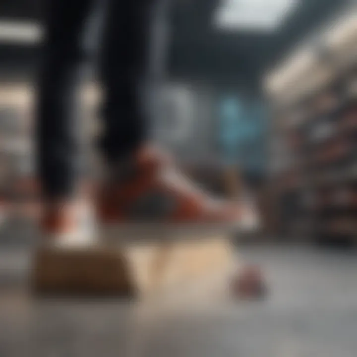 Skateboarder testing new Nike SB shoes in-store